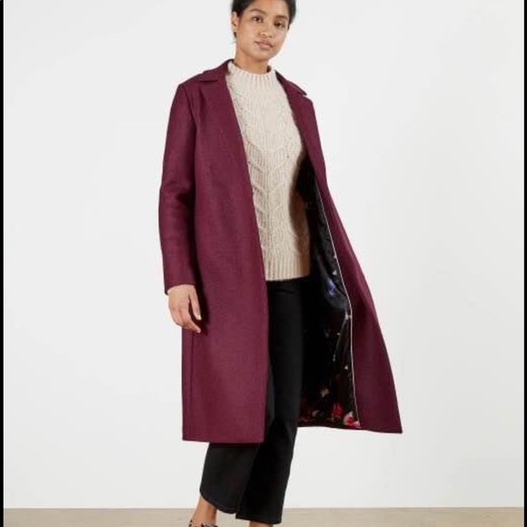 Ted Baker London BNWT Zetea textured long wrap coat maroon. Size 2(Small-Medium) - Picture 6 of 10